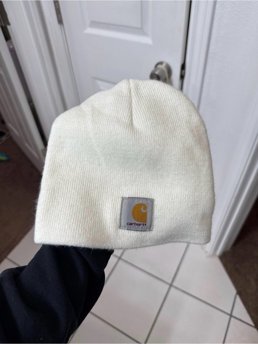 Carhartt Cream Knit Beanie with Logo Patch